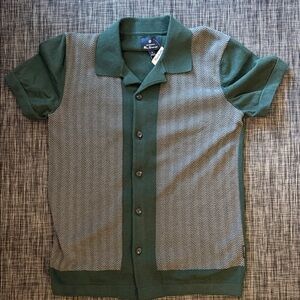 Ben Sherman Small Short Sleeved Spruce & Gray Shirt NWT Rugby Herringbone Design